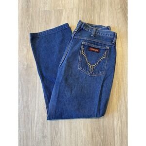 Vintage Wrangler Western Jeans Gold Embroidered Sz 34x26 Unisex Adult 80s Aztec